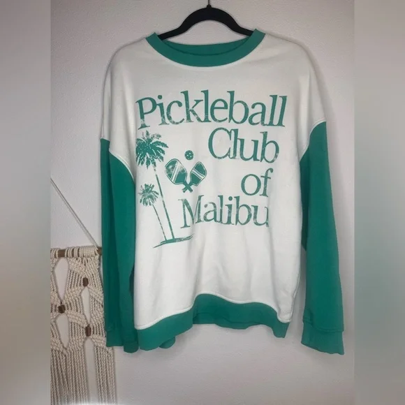 Grayson Threads Sweatshirt Crewneck Pickleball Club of Malibu Green White Preppy - Picture 2 of 7